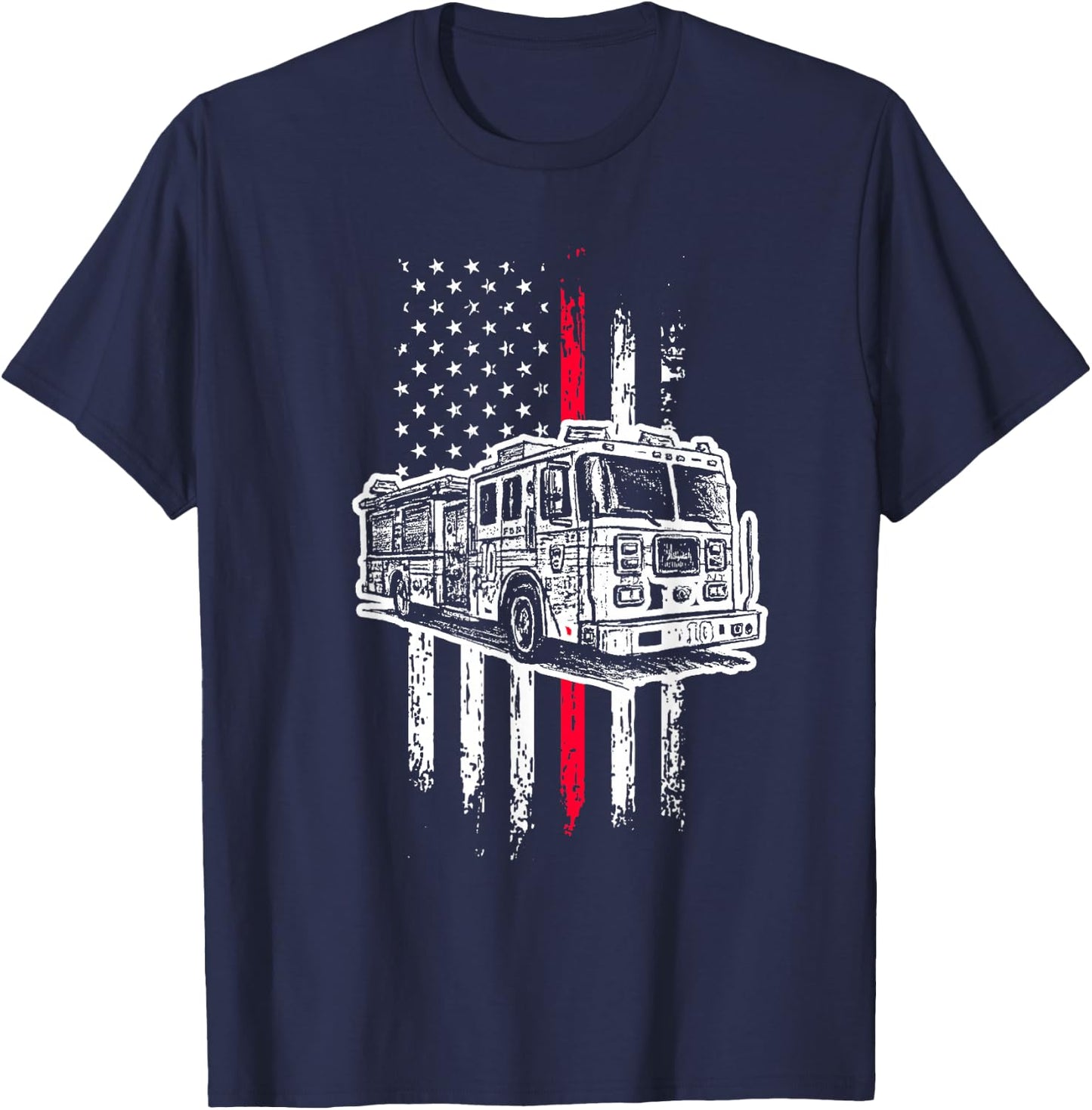 Fireman American Flag Red Line US Firefighter T-Shirt - T-Shirt | Navy