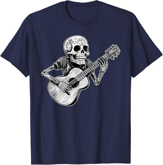 Calaca Guitarist Day of the Dead Design T-Shirt - T-Shirt | Navy
