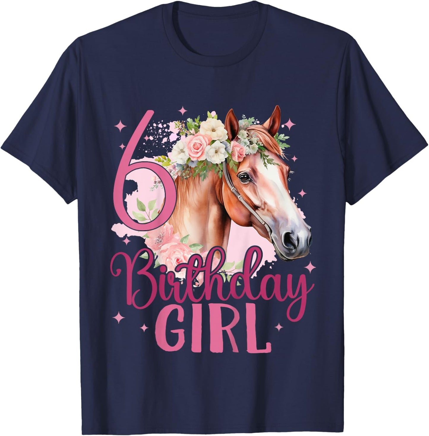 Kids 6th Birthday Horse Girl 6 Years Old Six Finally 6 Birthday T-Shirt - T-Shirt | Navy