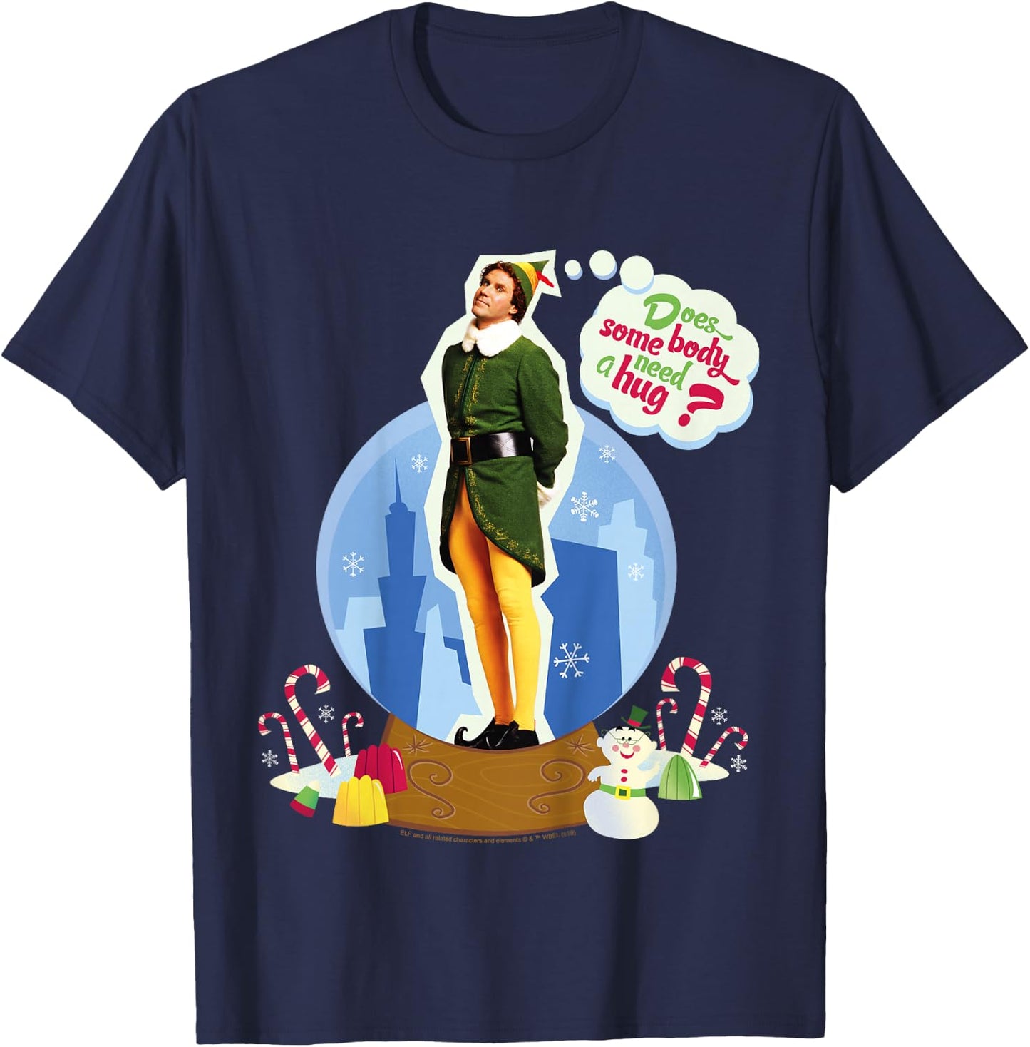Kids Elf Buddy Do You Need A Hug Text Portrait T-Shirt - T-Shirt | Navy
