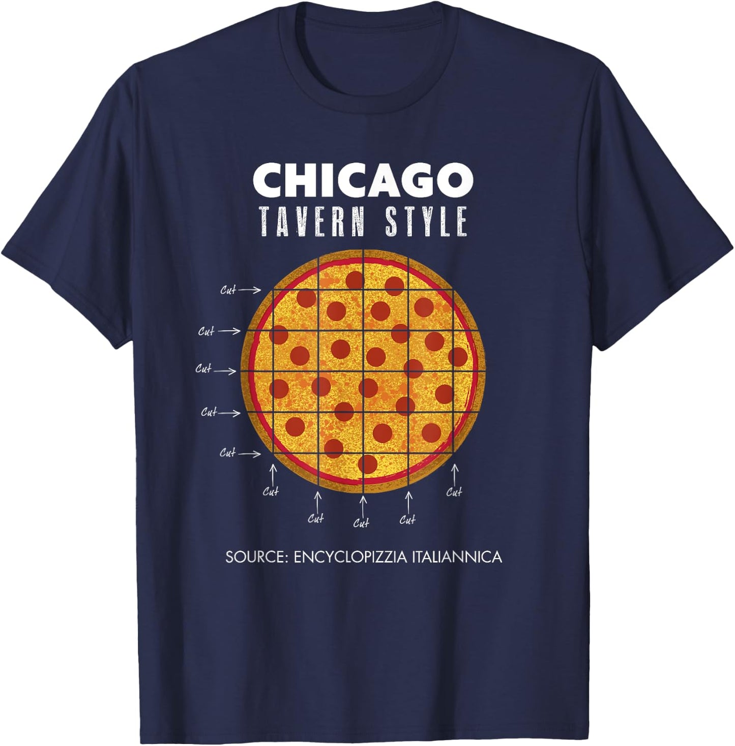 Regional Pepperoni Pizza Chicago Tavern Style T-Shirt - T-Shirt | Navy