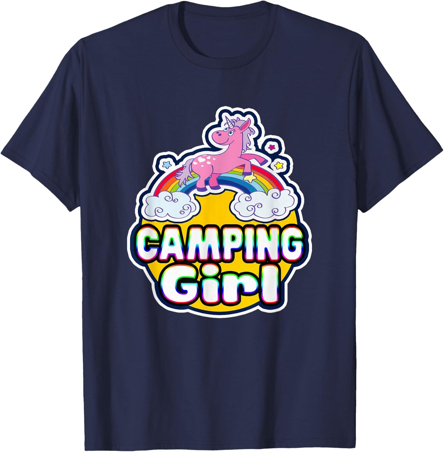 Camping Girl Cute Rainbow Unicorn Party Camper T-Shirt - T-Shirt | Navy
