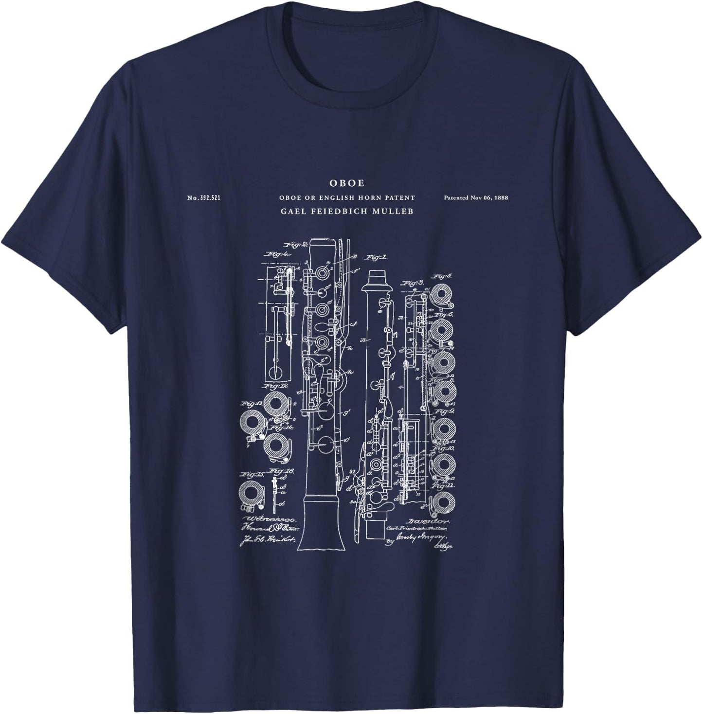 Oboe Patent - Music T-Shirt - T-Shirt | Navy