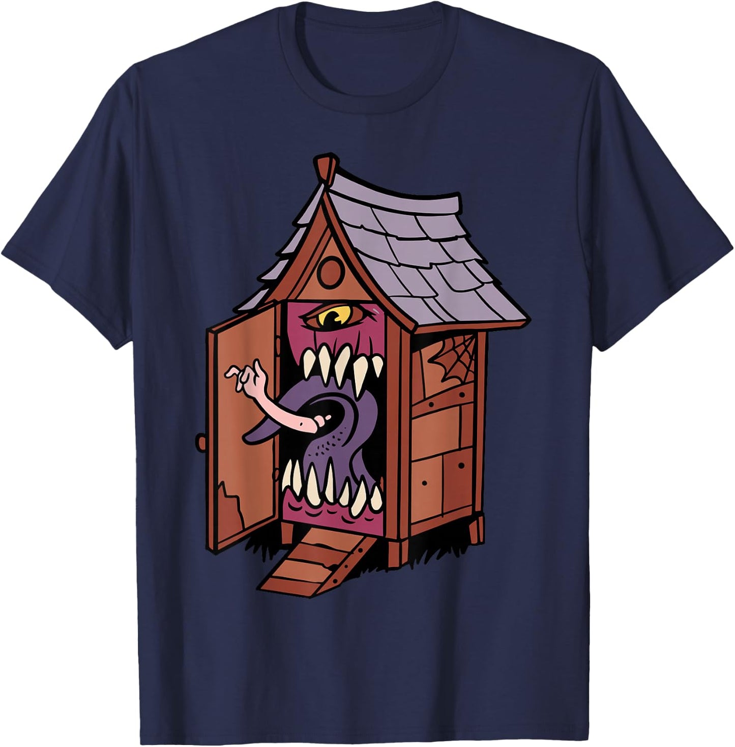 Monster House Design With Giant Eye And Quirky Features T-Shirt - T-Shirt | Navy