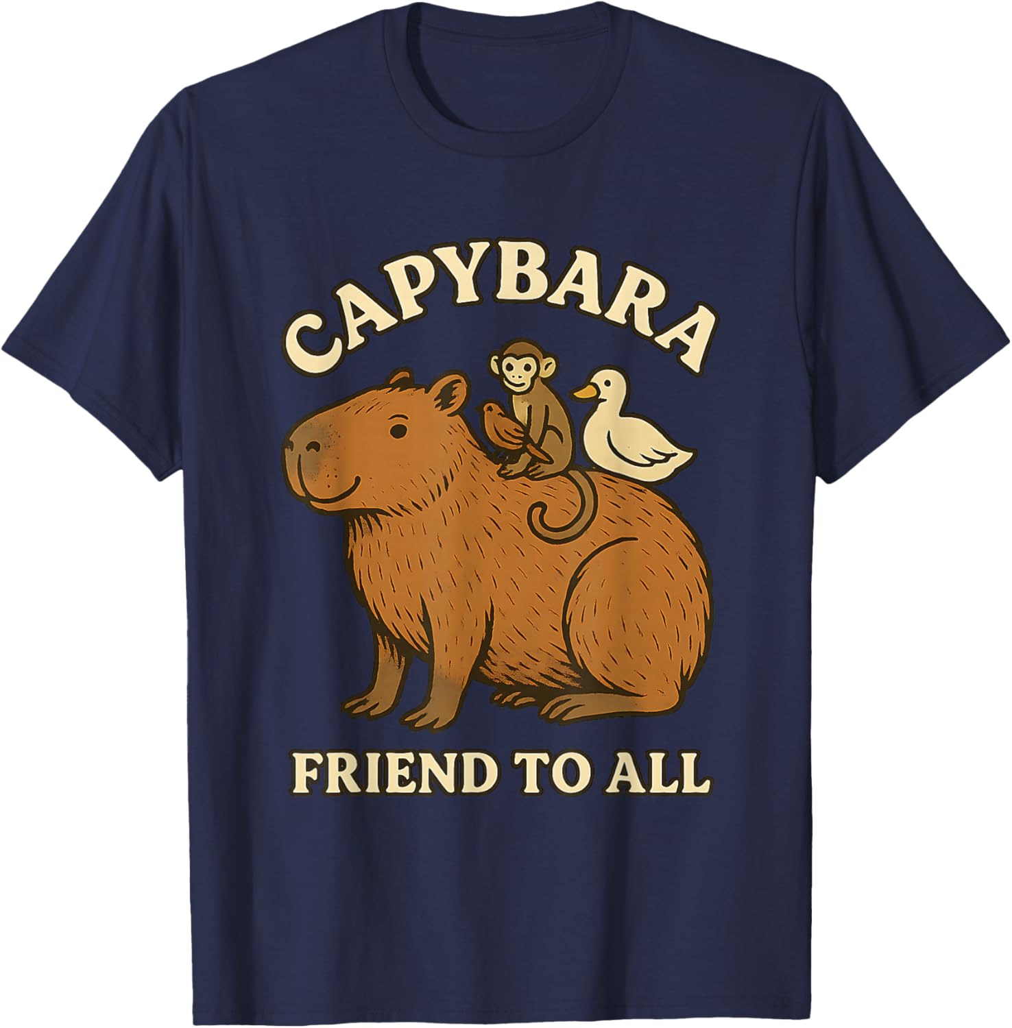 Funny Capybara Friend to All Cute Retro Animal Lover Meme T-Shirt - T-Shirt | Navy