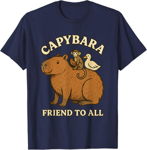 Funny Capybara Friend to All Cute Retro Animal Lover Meme T-Shirt - T-Shirt | Navy