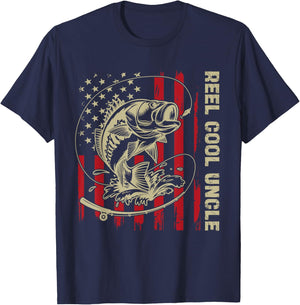 Reel Cool Uncle Fishing Vintage American Flag Men's T-Shirt - T-Shirt | Navy