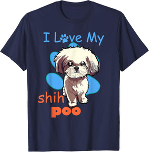 I Love My Shih Poo Shirt Best Dog Lover Paw Print Christmas T-Shirt - T-Shirt | Navy