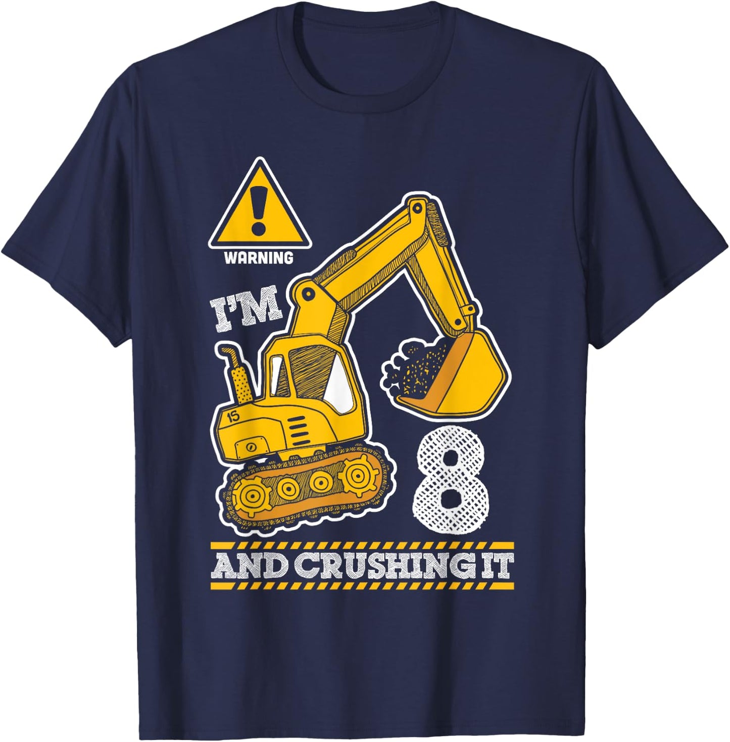 Construction Truck 8th Birthday 8 Years Old Digger Builder T-Shirt - T-Shirt | Navy