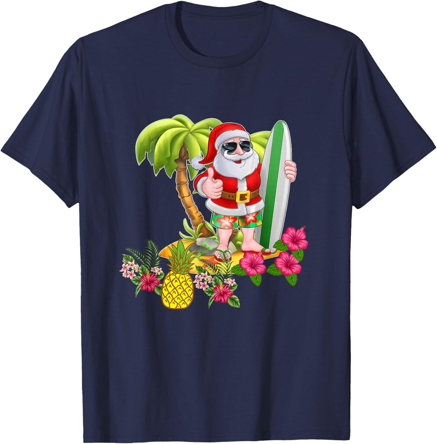 Christmas in July Santa Hawaiian Surfing T Shirt Summer Surf Men Women Kids T-Shirt - T-Shirt | Navy
