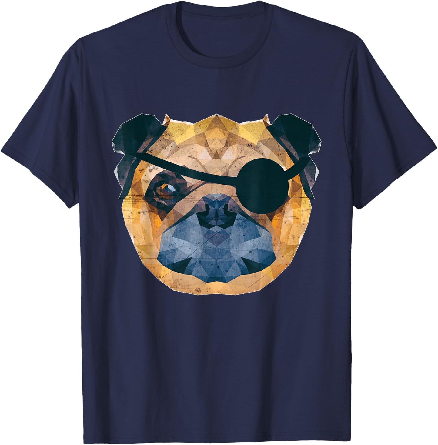 Evil Pet Pug Pirate Dog w Eye Patch T-Shirt - T-Shirt | Navy