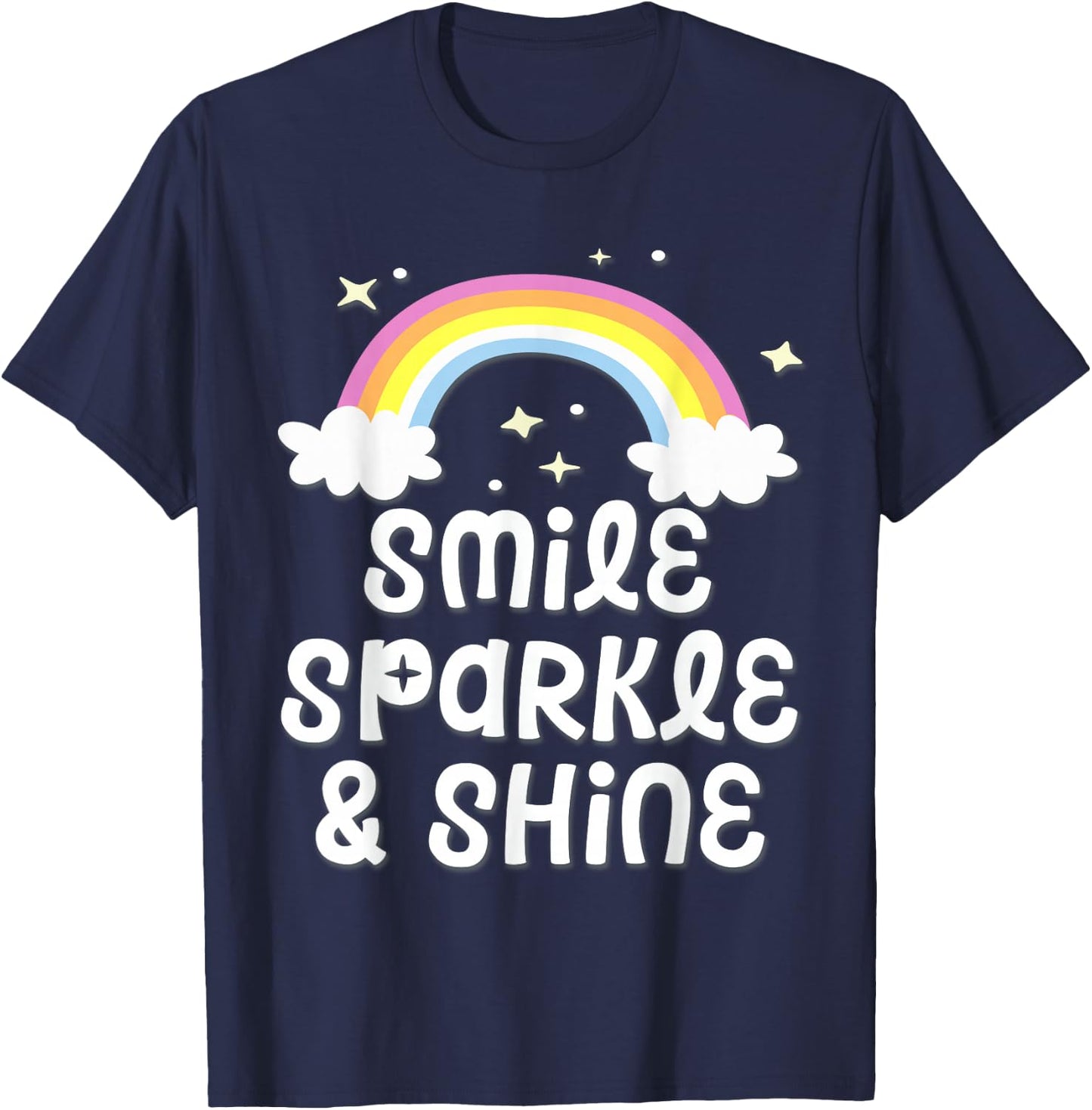 Smile Sparkle Shine- Rainbow with Clouds T-Shirt - T-Shirt | Navy