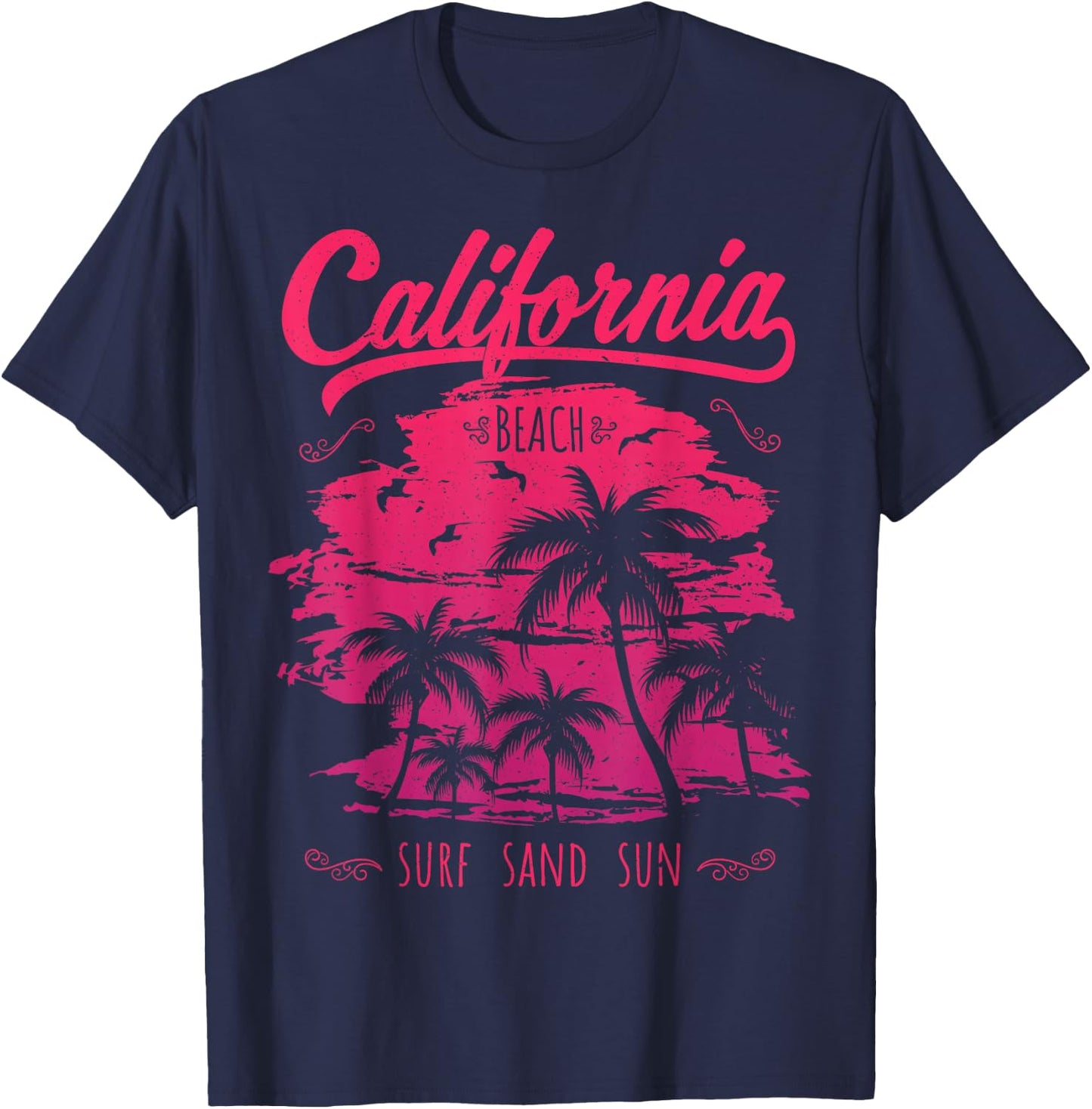 California CA Retro 70's Vintage Skyline Surf Shirt T-Shirt - T-Shirt | Navy