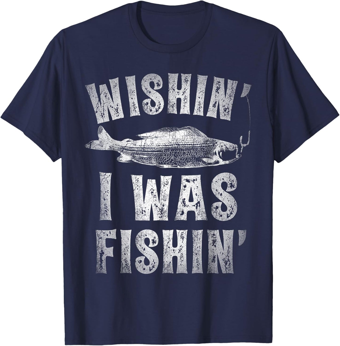 Wishin' I Was Fishin' T shirt Men Women Fishing Kids Boys T-Shirt - T-Shirt | Navy