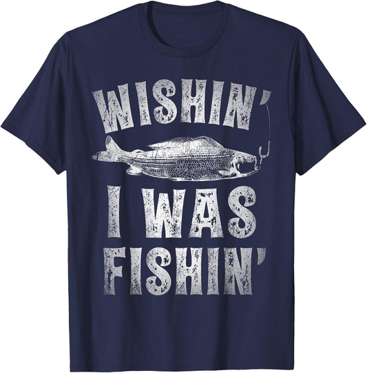 Wishin' I Was Fishin' T shirt Men Women Fishing Kids Boys T-Shirt - T-Shirt | Navy