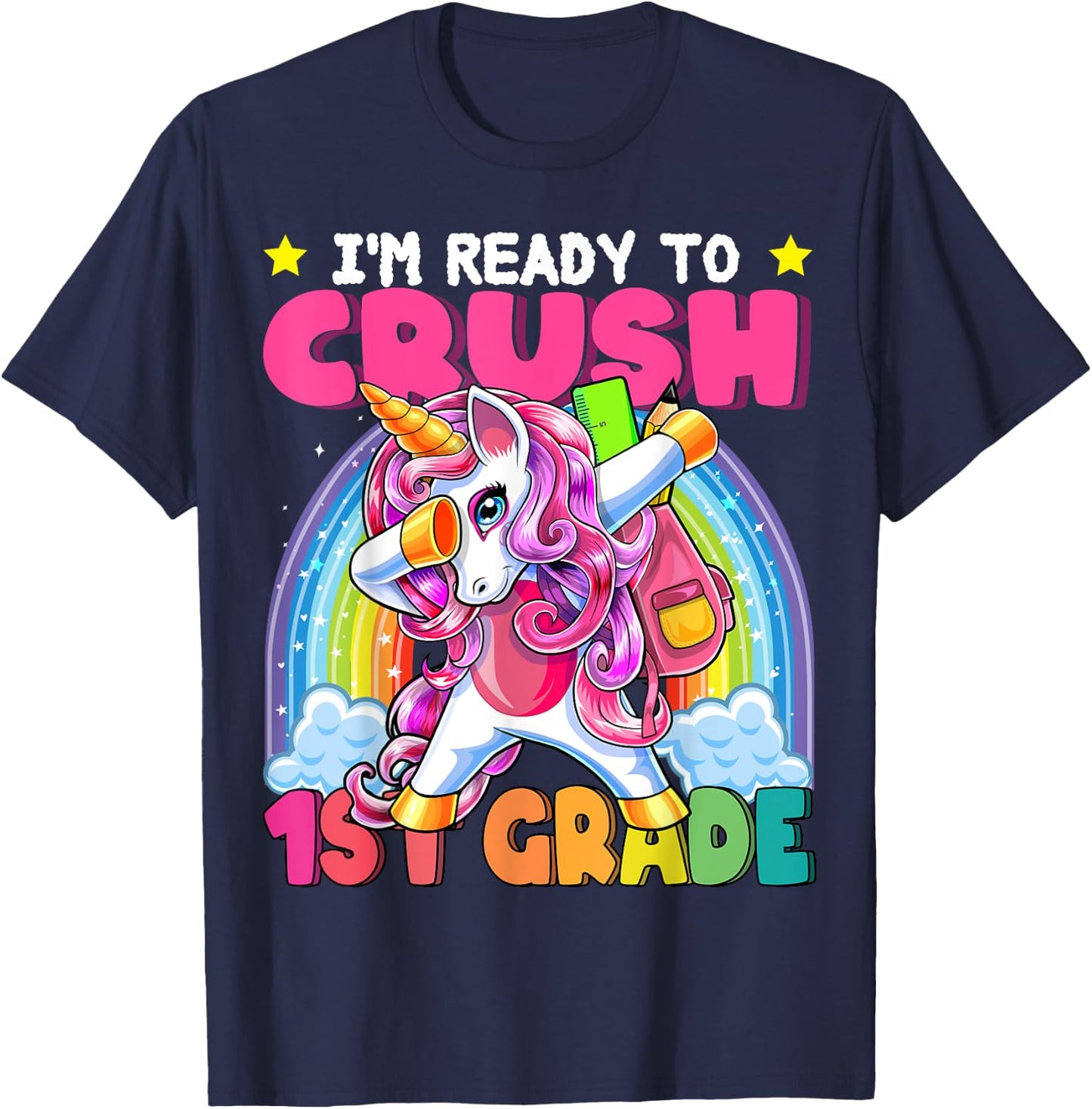 Crush 1st Grade Dabbing Unicorn Back to School Girls Gift T-Shirt - T-Shirt | Navy