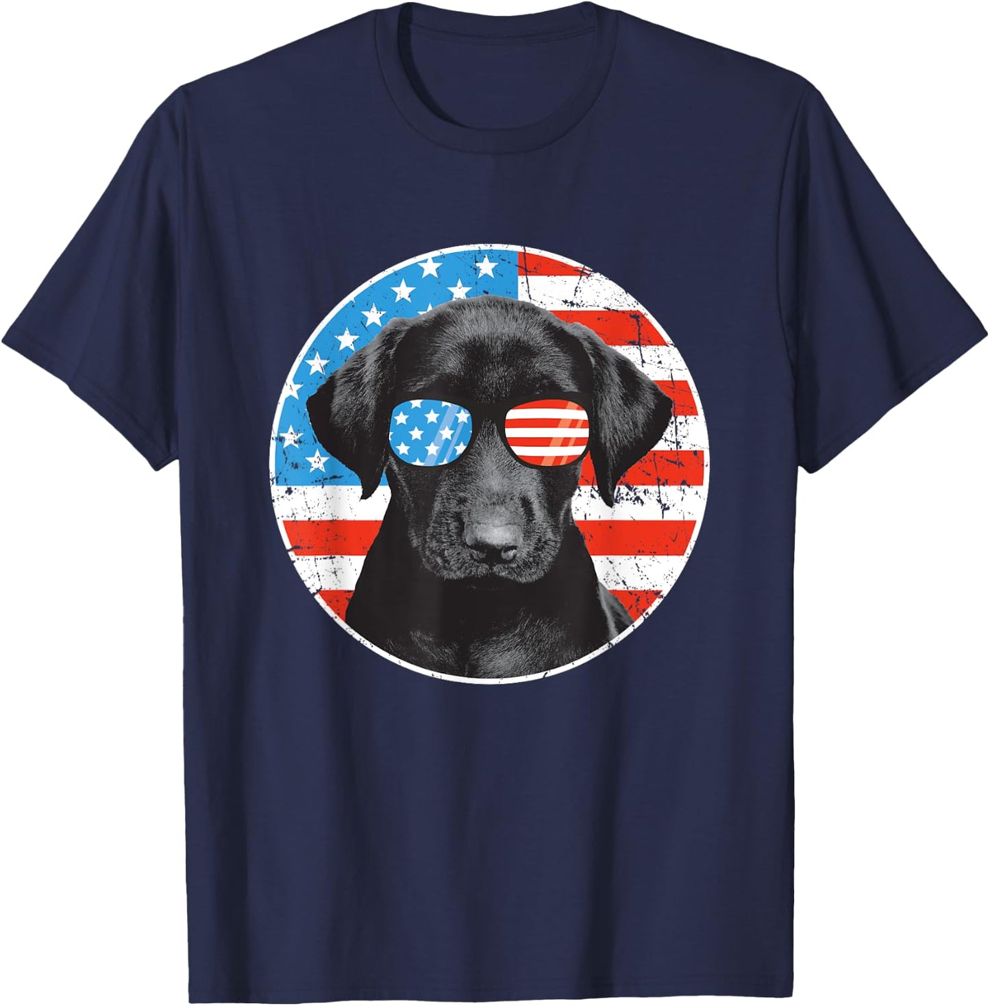 Fourth Of July Dog American Flag July 4th Labrador Retriever T-Shirt - T-Shirt | Navy
