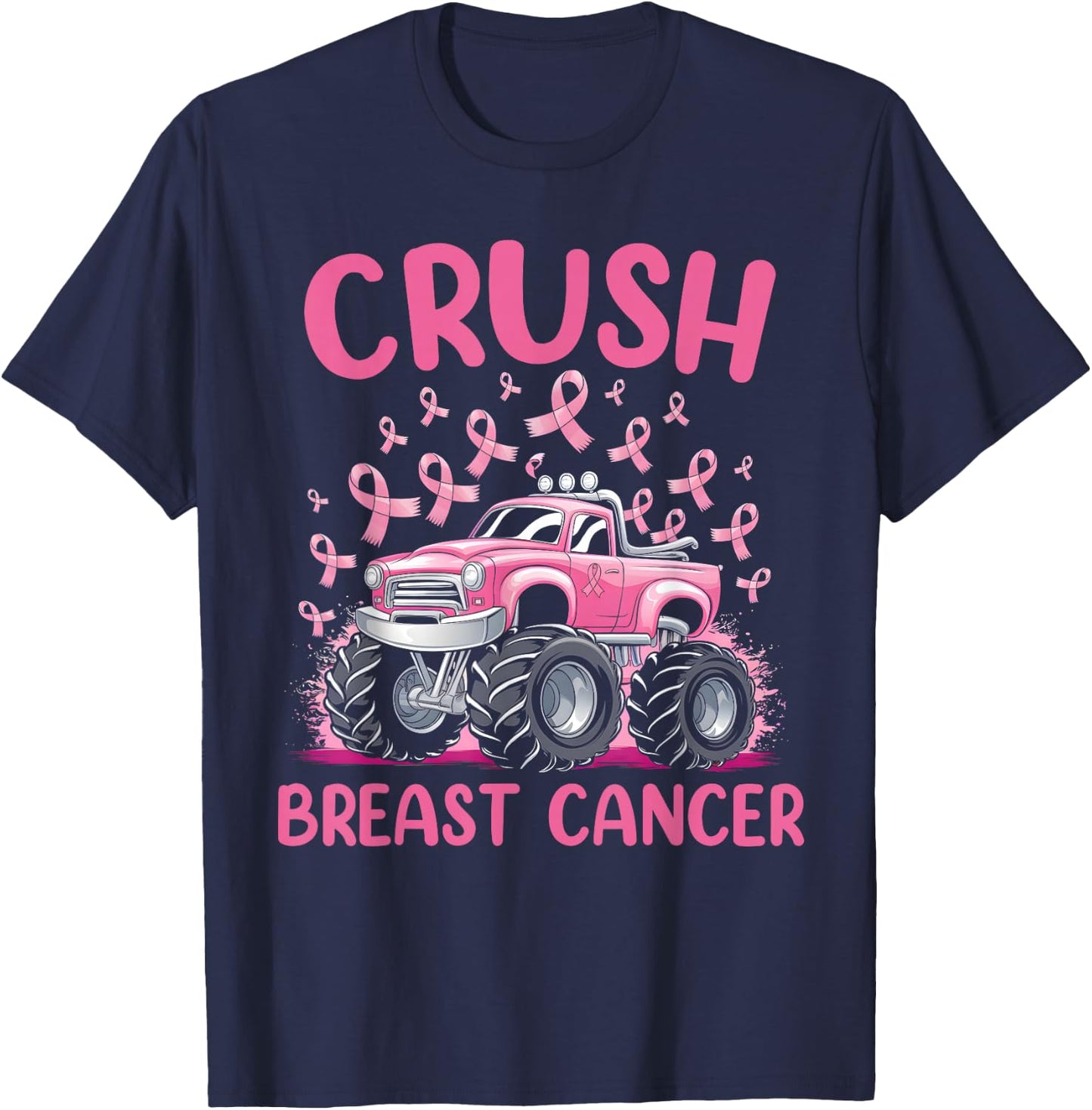 Crush Breast Cancer Awareness Truck pink for kids T-Shirt - T-Shirt | Navy