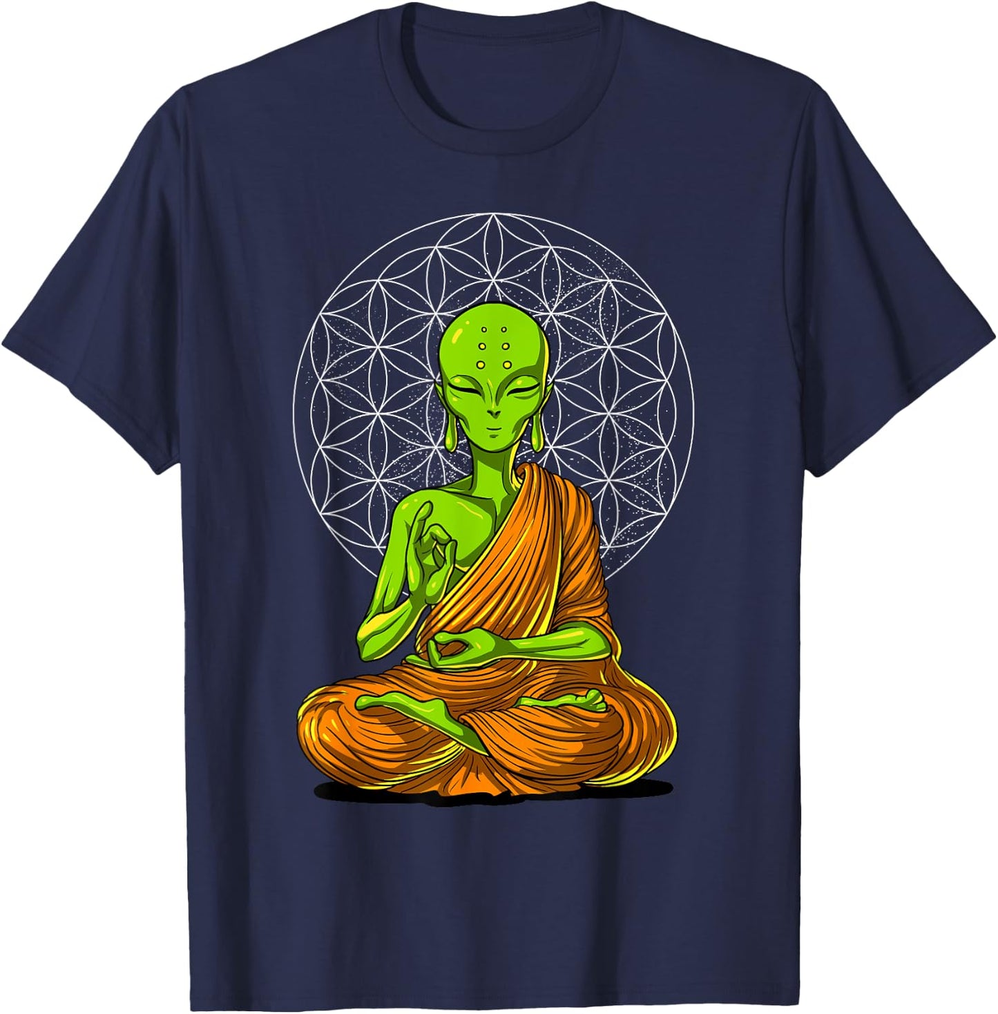 Space Alien Buddha Zen Yoga Meditation Spiritual Buddhist T-Shirt - T-Shirt | Navy