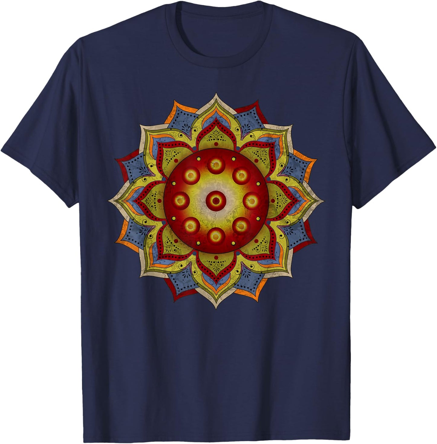 Handpan - Hang Drum Mandala - natural colored T-Shirt - T-Shirt | Navy
