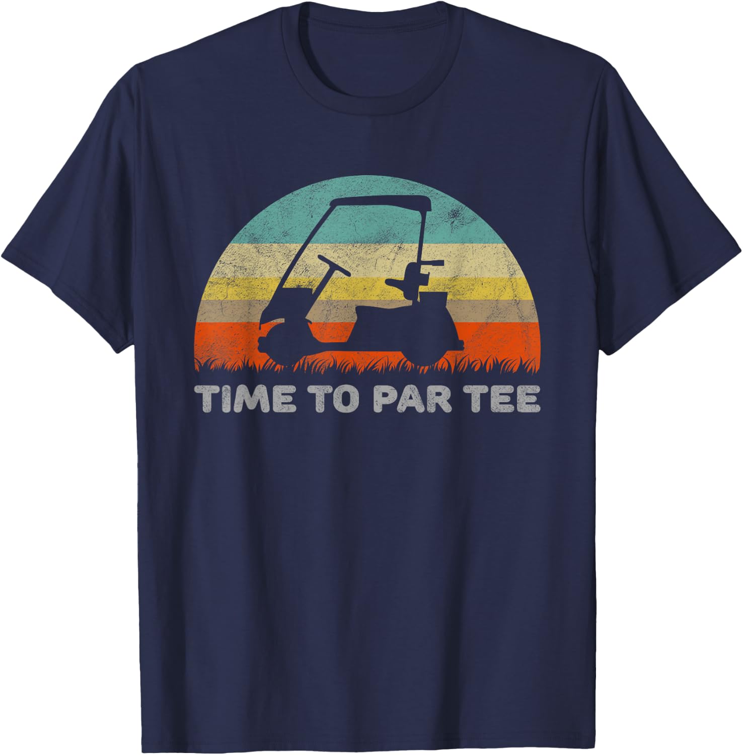 Funny Retro Style Golf Cart With Time To Par Pun T-Shirt - T-Shirt | Navy