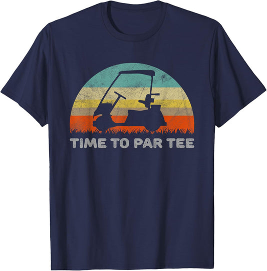Funny Retro Style Golf Cart With Time To Par Pun T-Shirt - T-Shirt | Navy