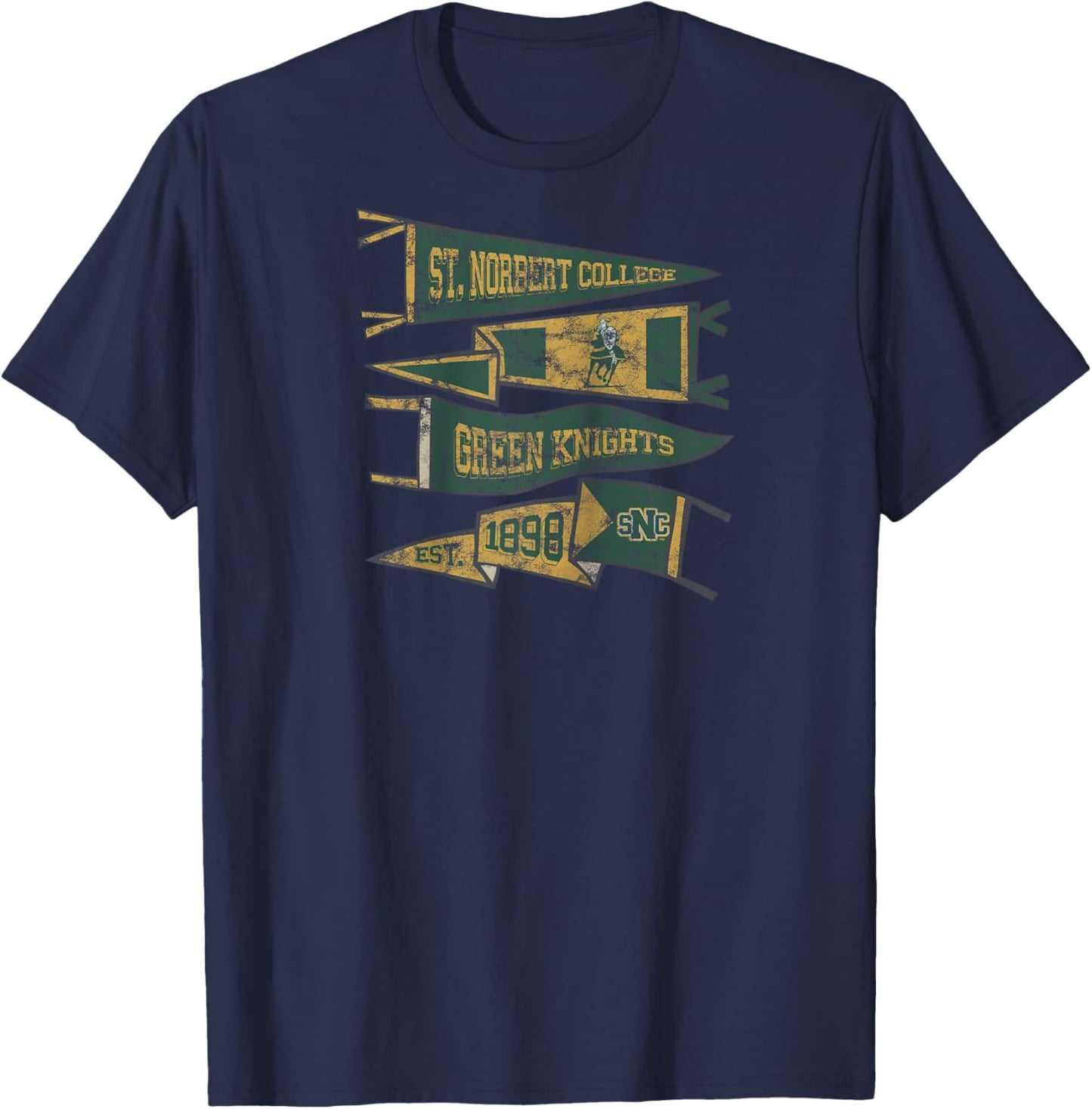St. Norbert College Green Knights Distressed Pennants Raglan Baseball T-Shirt - T-Shirt | Navy