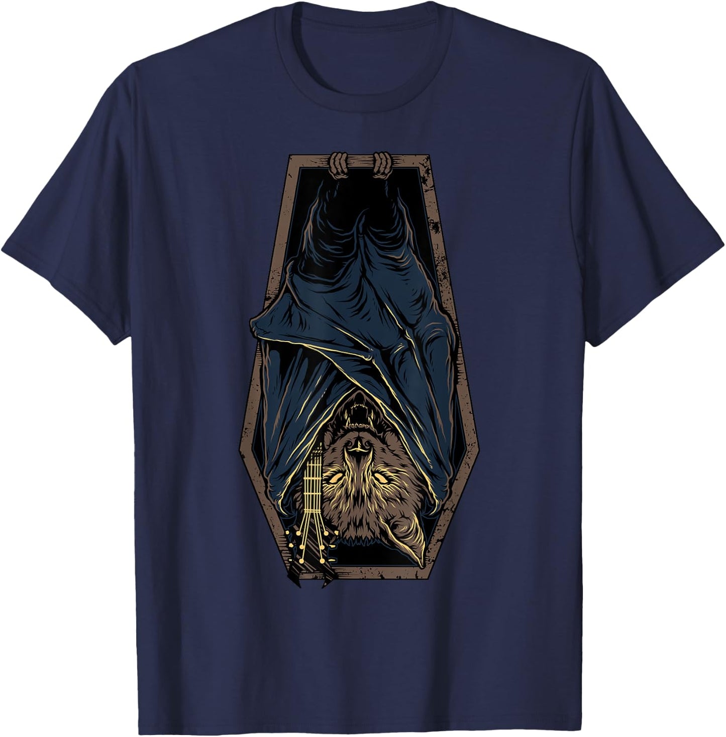 Death Metal Vampire Bat Cat Guitar Graphic Gift Women Girls Kids T-Shirt - T-Shirt | Navy