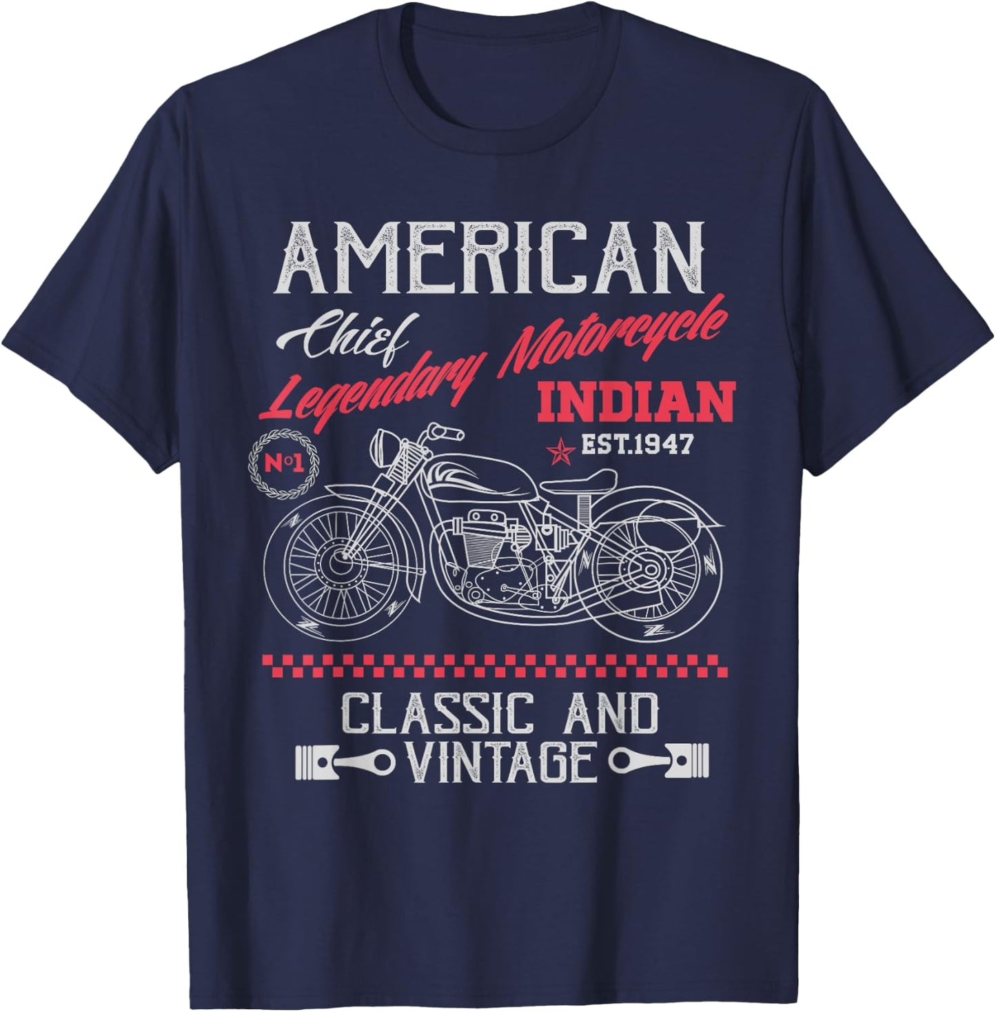 Vintage American Motorcycle Indian Old Bikers T-Shirt - T-Shirt | Navy