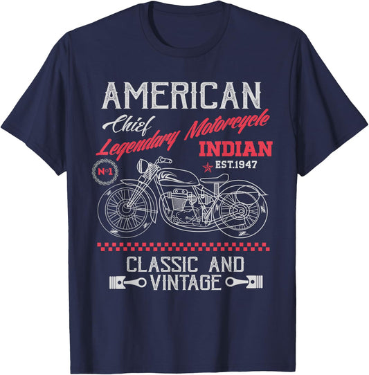 Vintage American Motorcycle Indian Old Bikers T-Shirt - T-Shirt | Navy