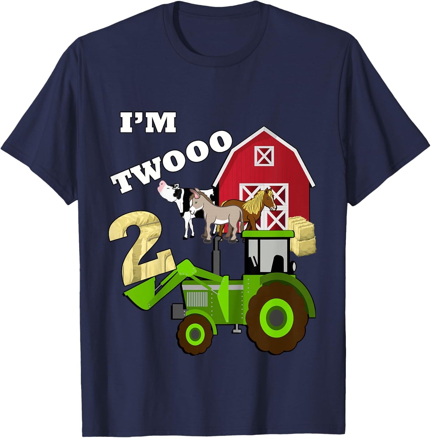 Cute & Sassy Custom Gifts Birthday 2 Im Twooo Tractor Farm Theme Gift T-Shirt - T-Shirt | Navy