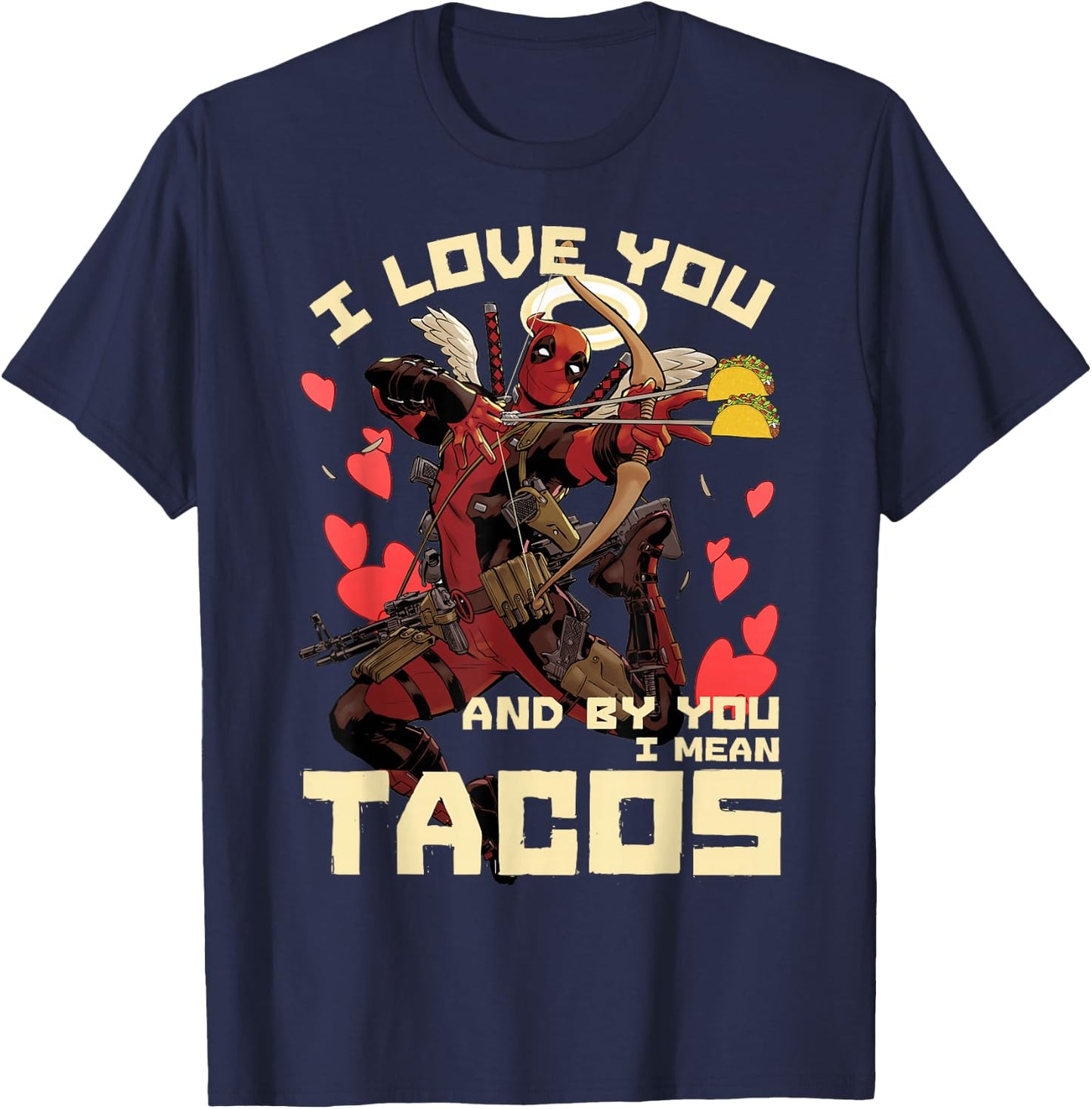 Marvel Deadpool Cupid Love for Tacos Graphic T-Shirt - T-Shirt | Navy