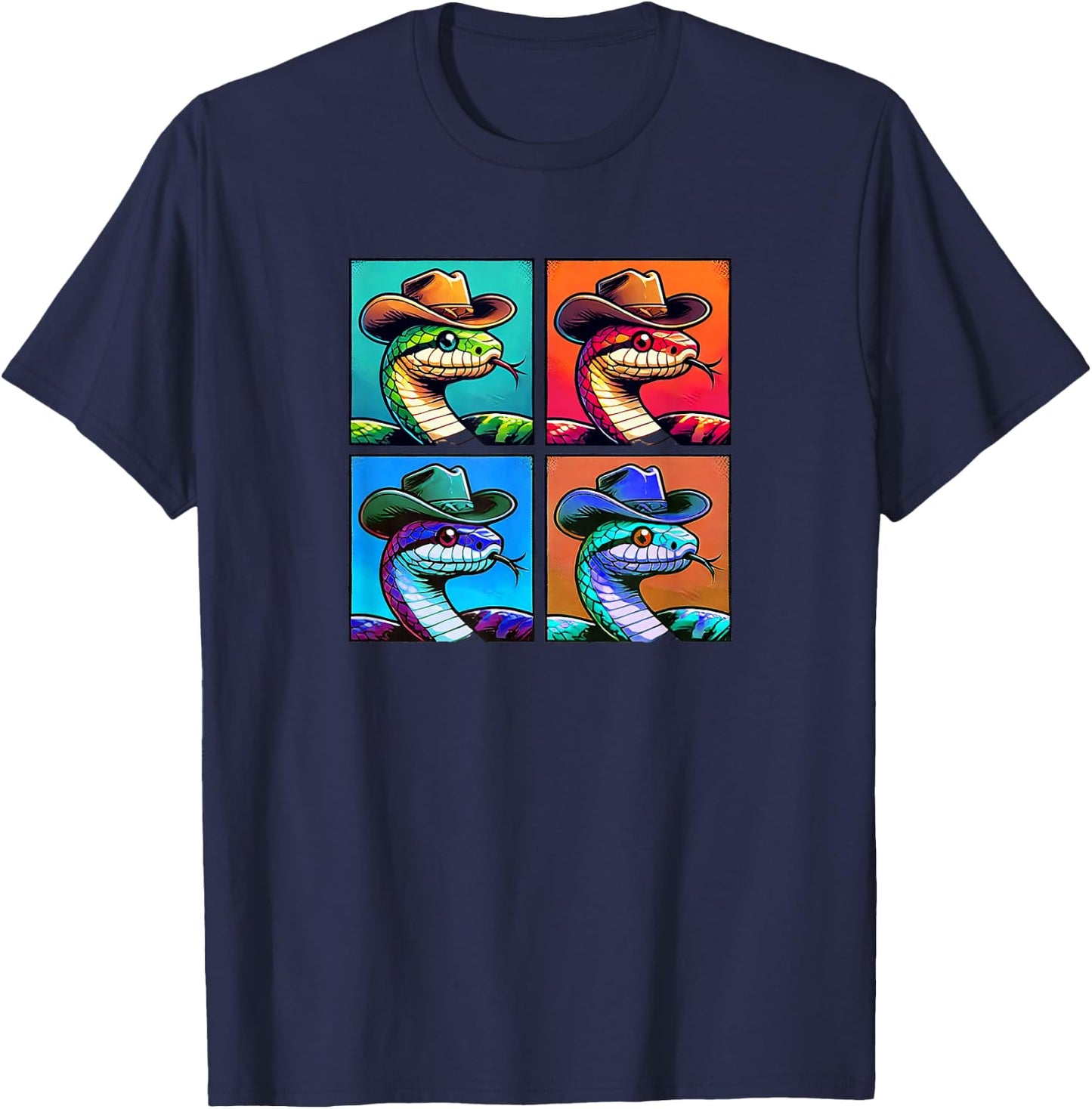 Snake In Cowboy Hat Funny Animal Cowboy Snake Owner Pic T-Shirt - T-Shirt | Navy