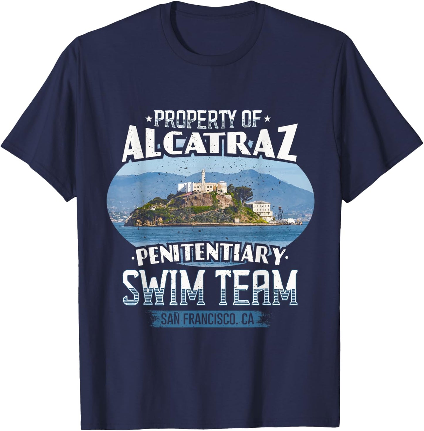 Funny Swimming Alcatraz Swim Team T-Shirt - T-Shirt | Navy