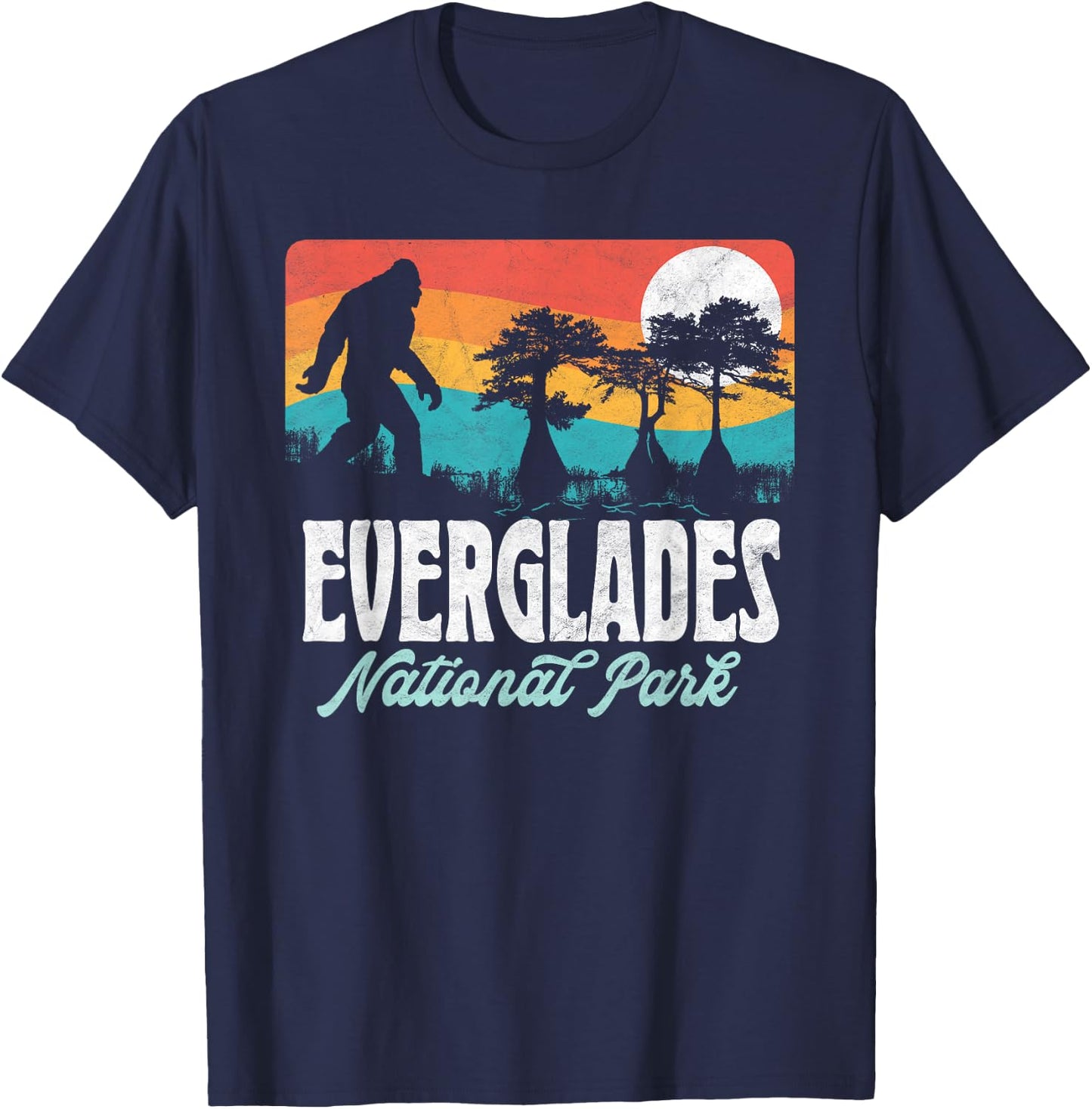 Everglades National Park Florida Bigfoot Swamp Ape & Trees T-Shirt - T-Shirt | Navy