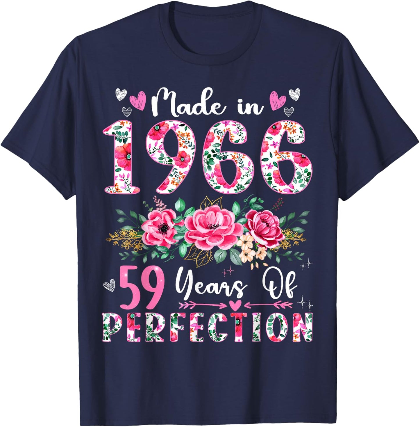 59 Year Old Made In 1966 Floral 59th Birthday Women T-Shirt - T-Shirt | Navy