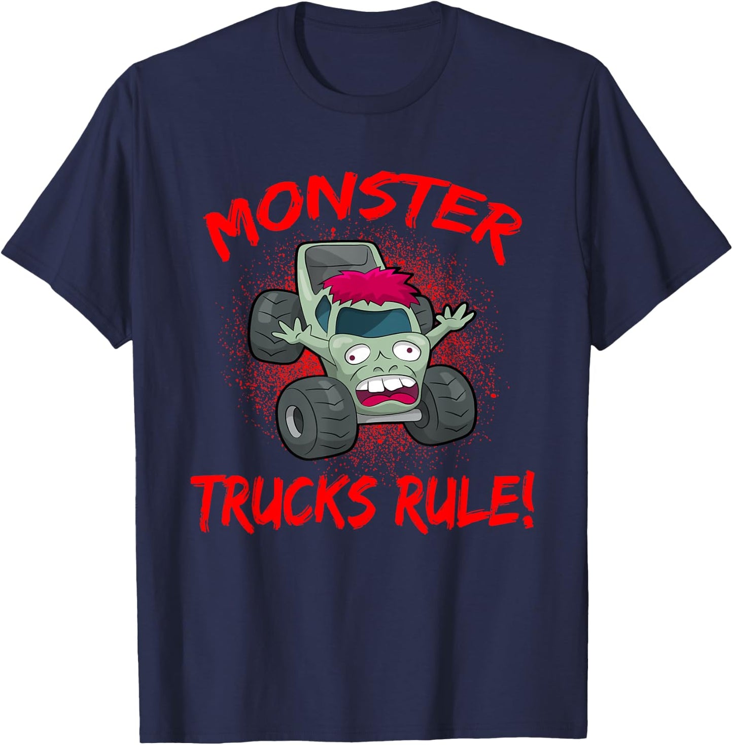 Zombie Cartoon Monster Trucks Rule Big Size Car SUV T-Shirt - T-Shirt | Navy