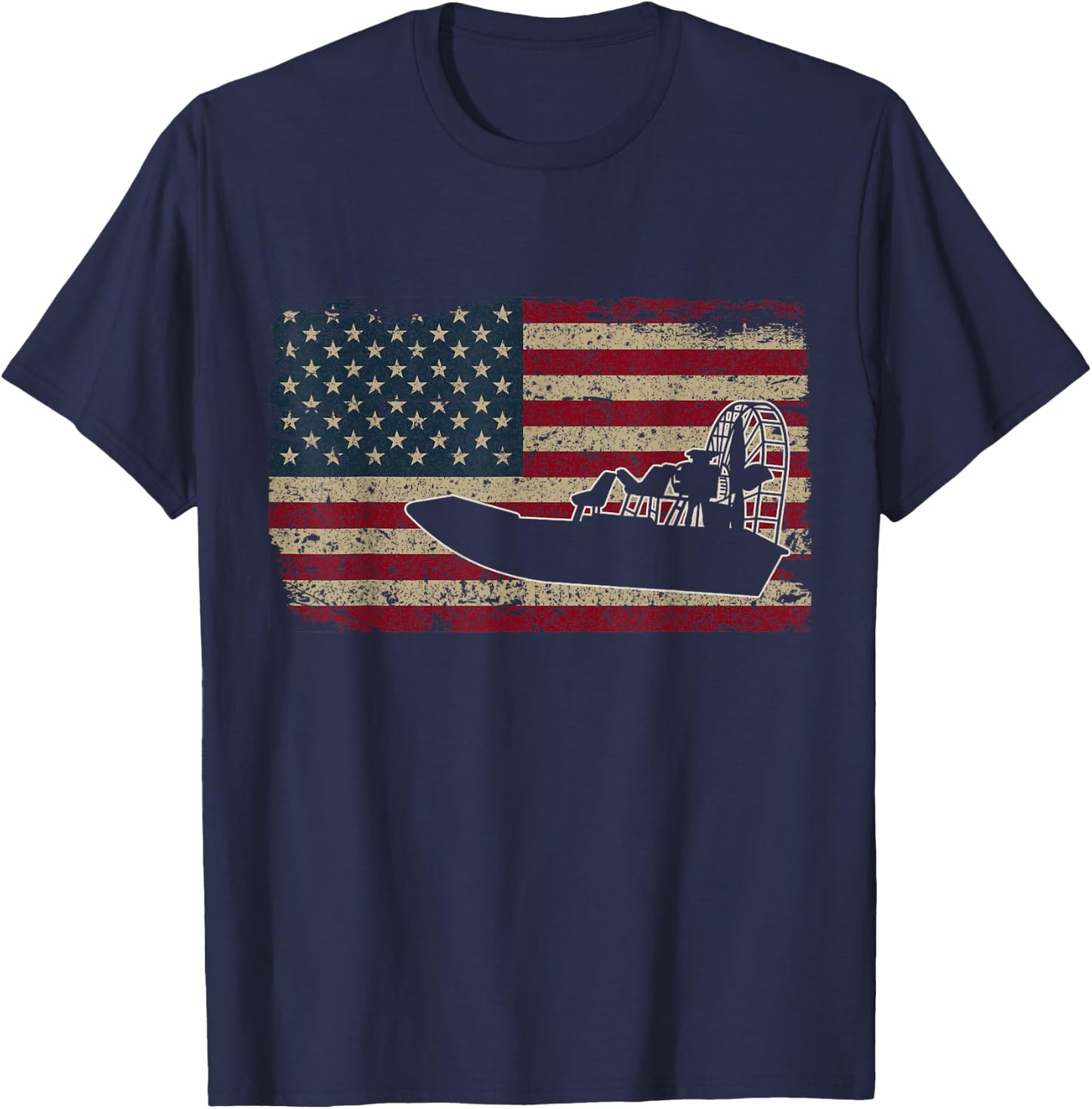 Airboat America Flag I Patriotic Airboat Captain Racing Gift T-Shirt - T-Shirt | Navy