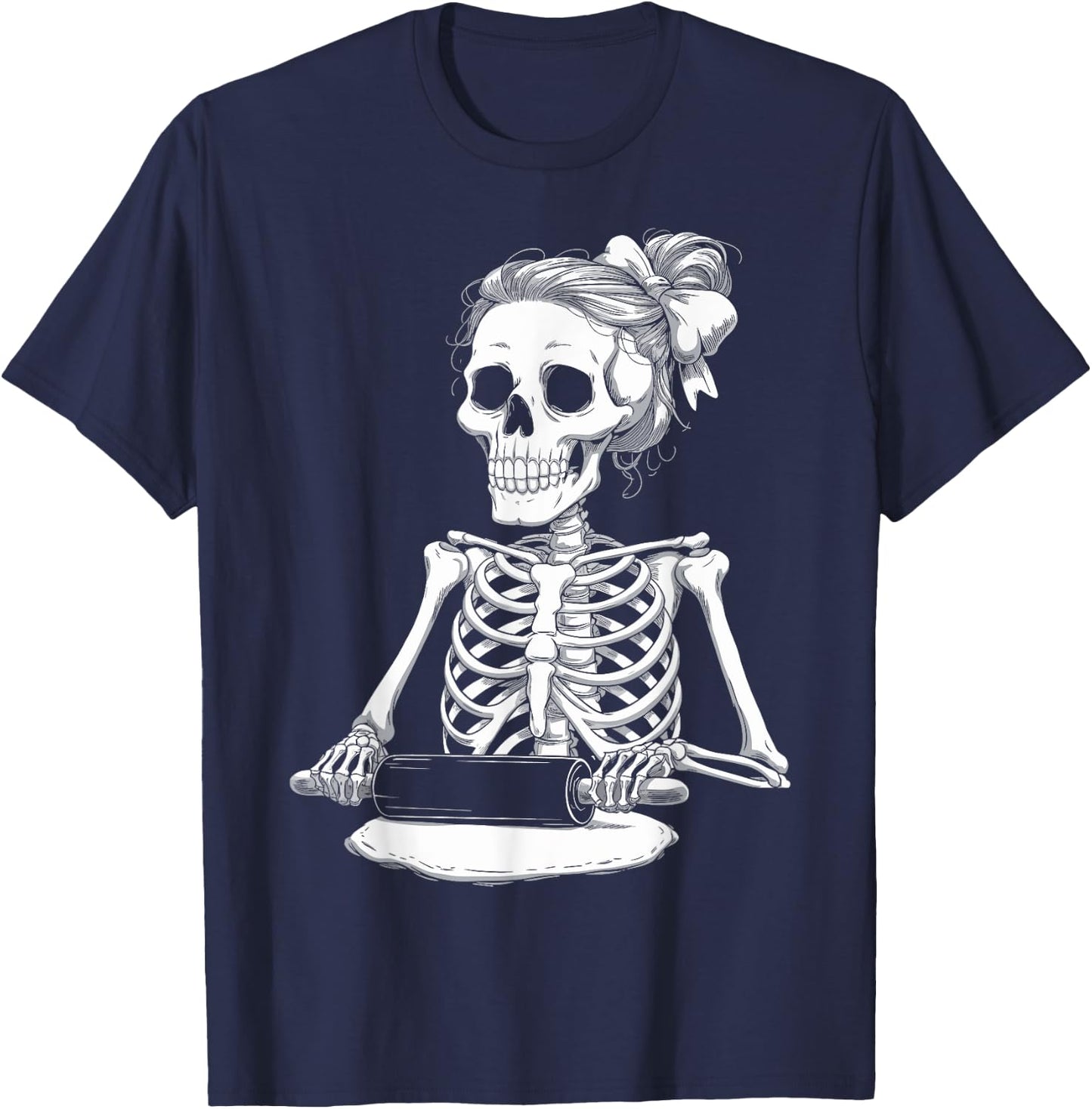 Skeleton Baker Spooky Halloween Baking Cake Lover Bakery T-Shirt - T-Shirt | Navy