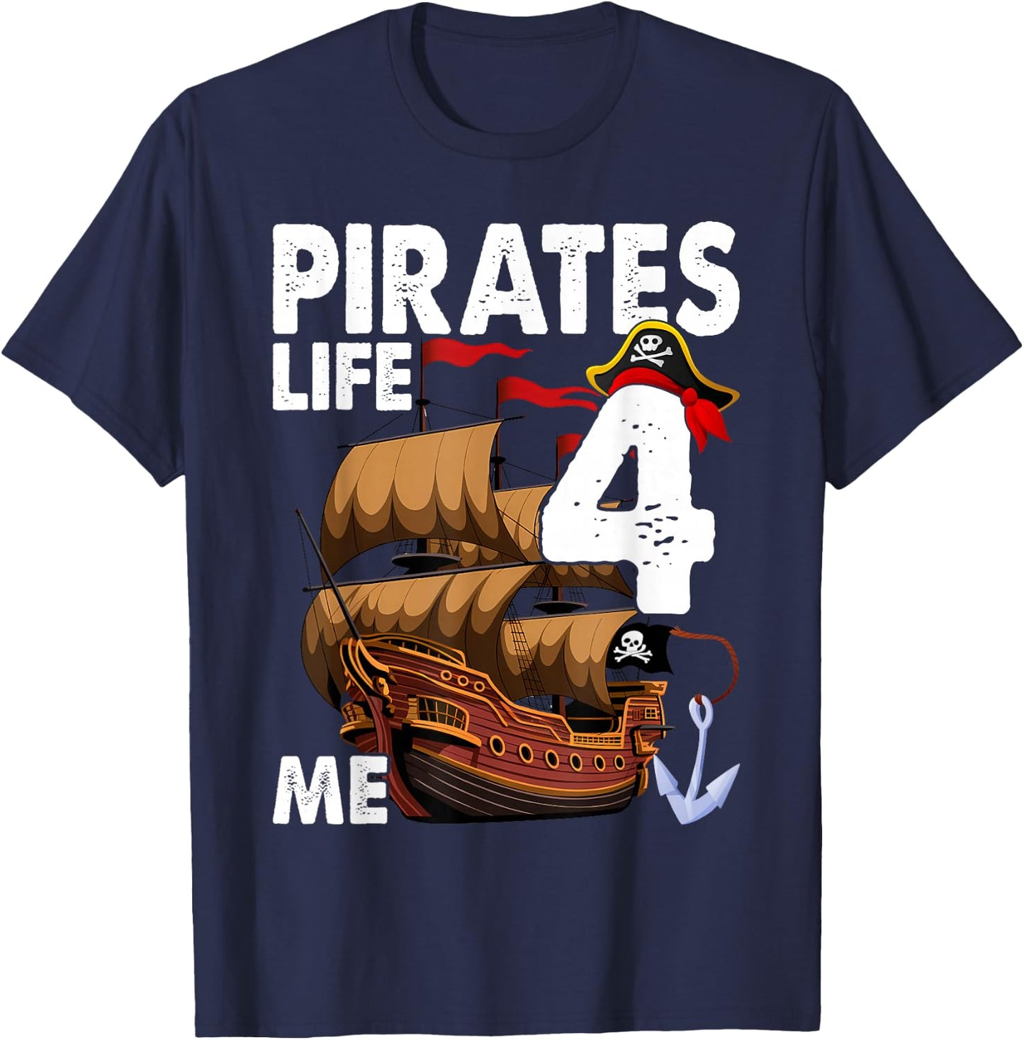 Pirates Life 4 Me 4th Birthday Boy 4 Years Old Birthday Boys T-Shirt - T-Shirt | Navy