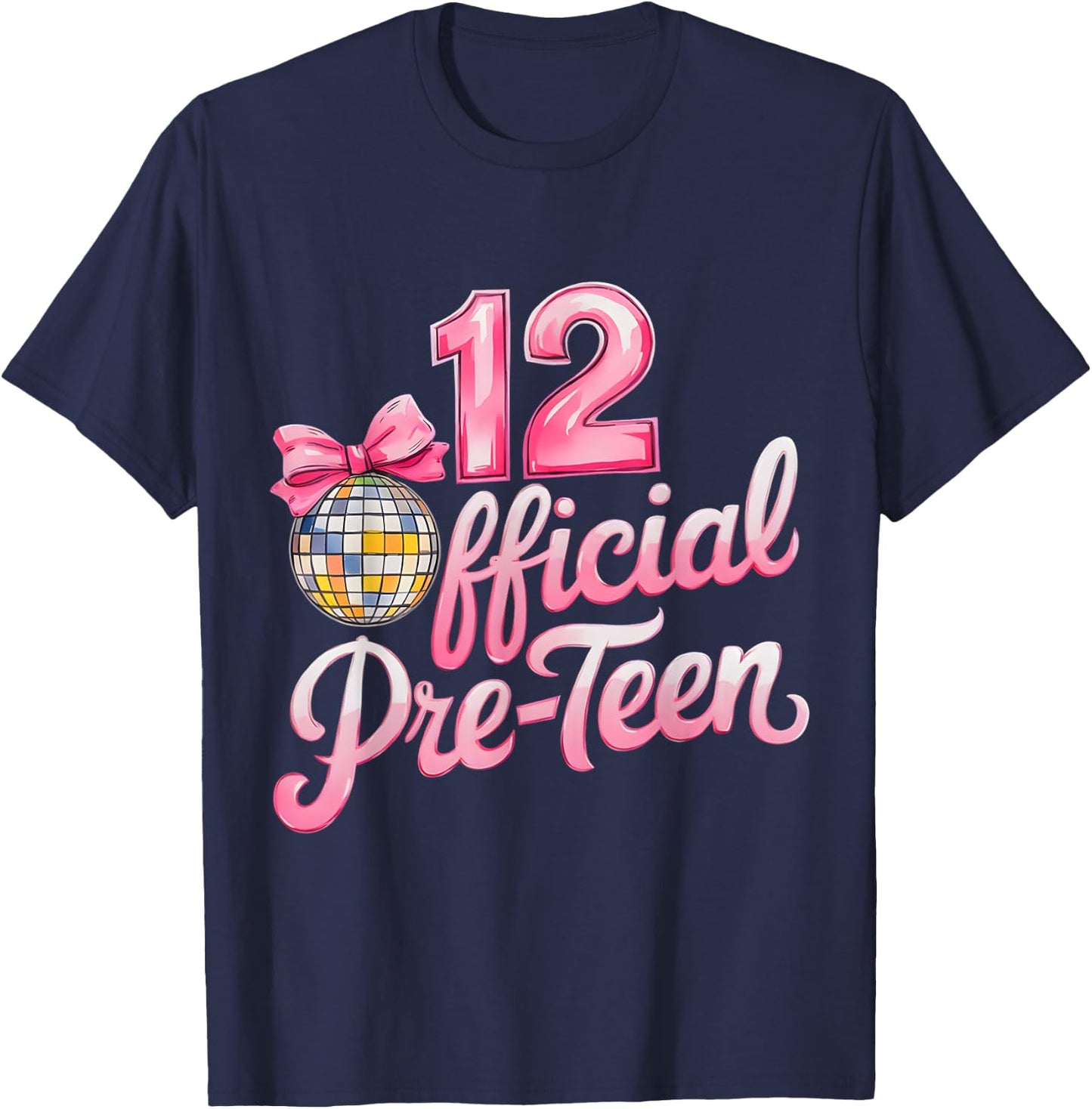 12 Official Pre-Teen 12th Birthday Girl Disco Bow 12 Years T-Shirt - T-Shirt | Navy