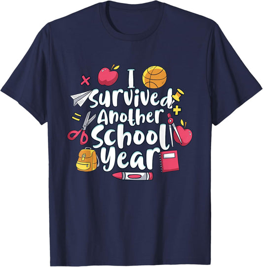 Survived Another Year Of School Awesome Day Of School T-Shirt - T-Shirt | Navy