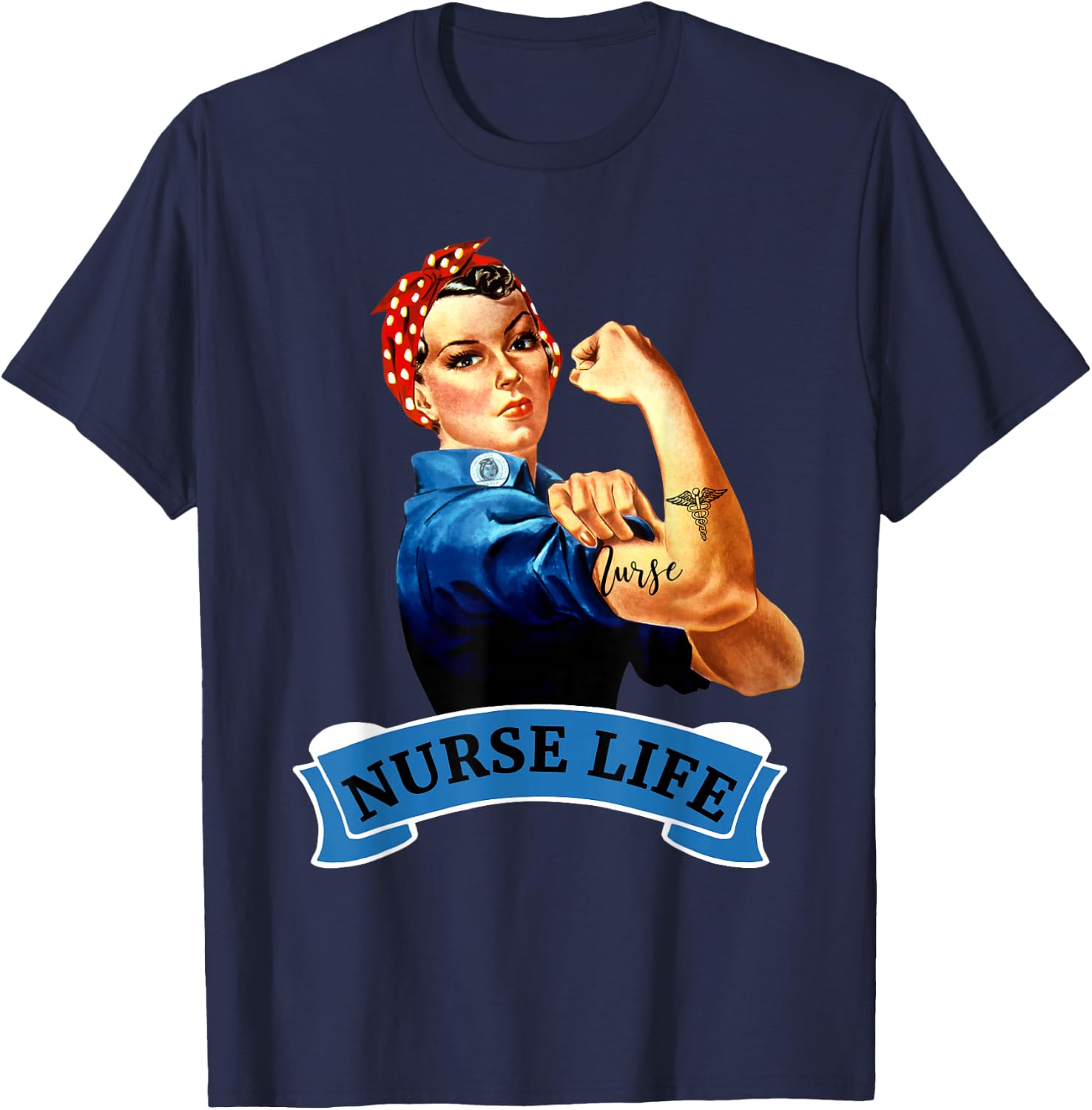 Rosie the Riveter Vintage Nurse Life RN Appreciation Gift T-Shirt - T-Shirt | Navy