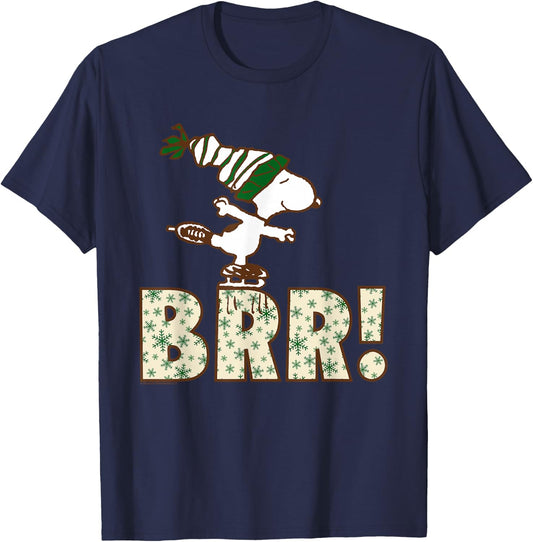 Peanuts Christmas Snoopy Ice Skating Brr T-Shirt - T-Shirt | Navy