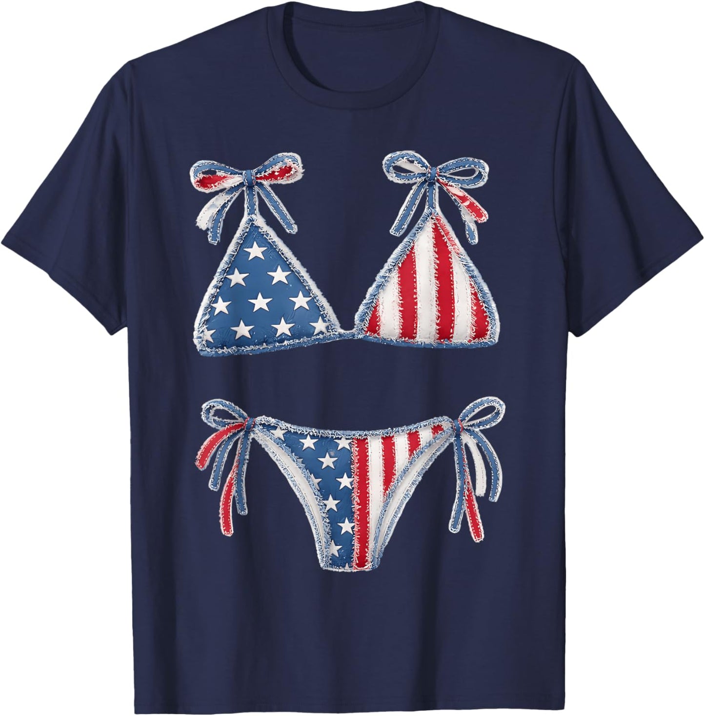 Bikini American Flag Cover Up Swimsuit 4th of July American T-Shirt - T-Shirt | Navy
