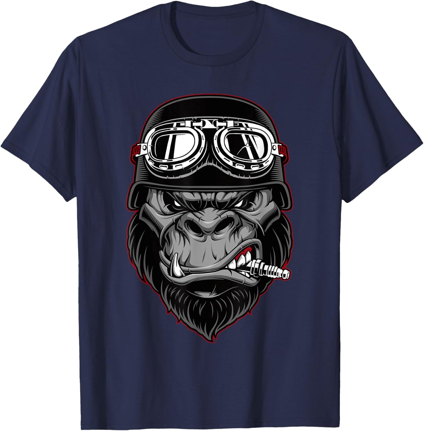 Biker Gorilla Motorcycle Silver Back Monkey Gift T-Shirt - T-Shirt | Navy