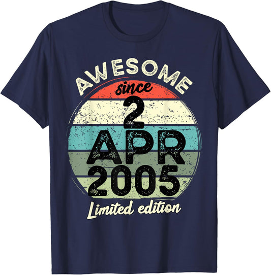 2 April 2005 20th Birthday 20 Year Old 2025 Birthday T-Shirt - T-Shirt | Navy