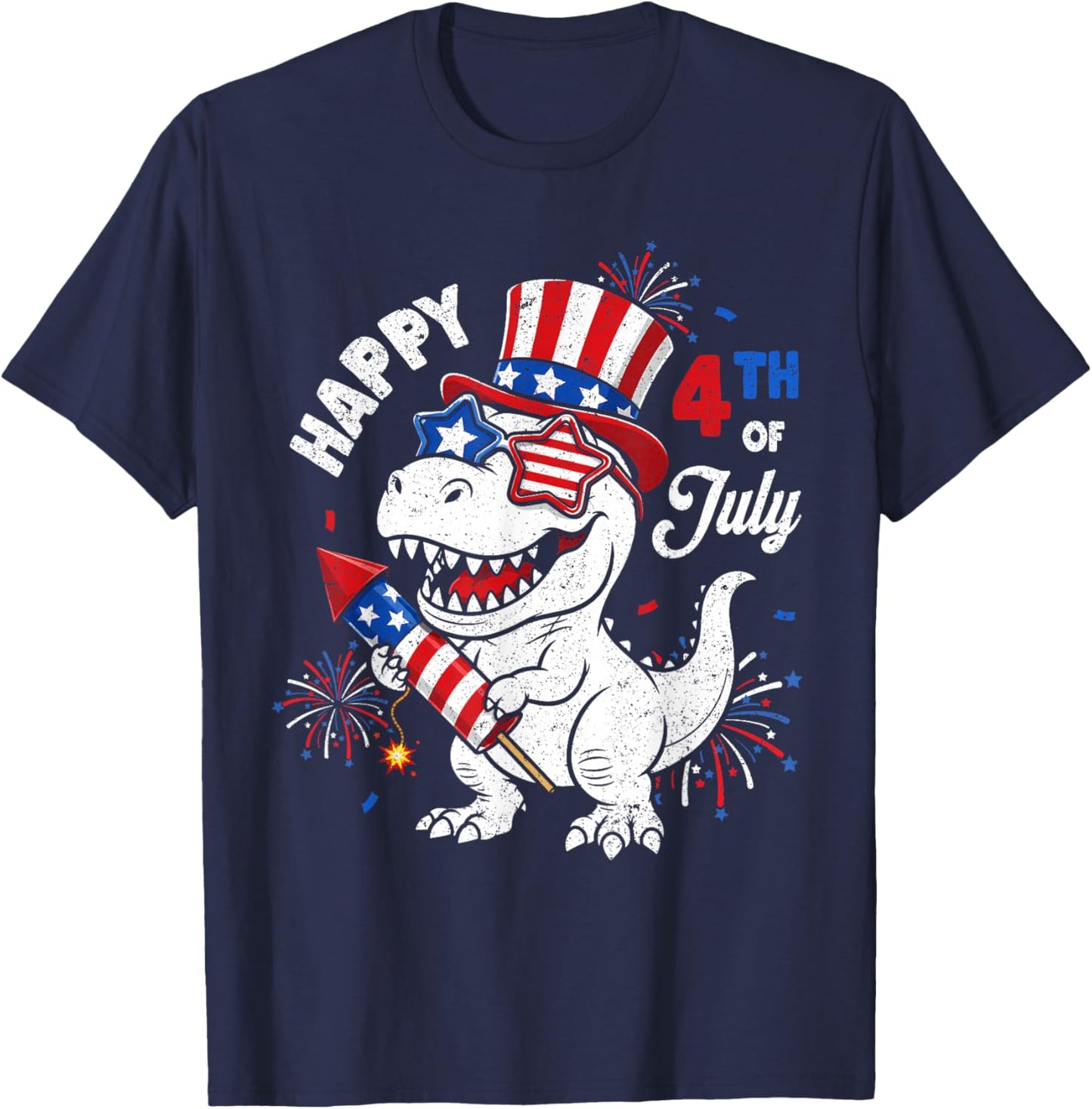 Funny 4th of July T-Rex Dino Dinosaur Patriotic Toddler Boys T-Shirt - T-Shirt | Navy