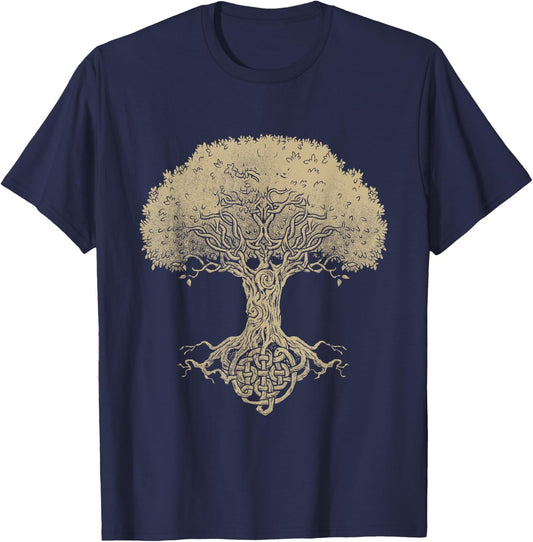Sacred Tree Roots Celtic Knot Spiritual Celt Irish Mythology T-Shirt - T-Shirt | Navy
