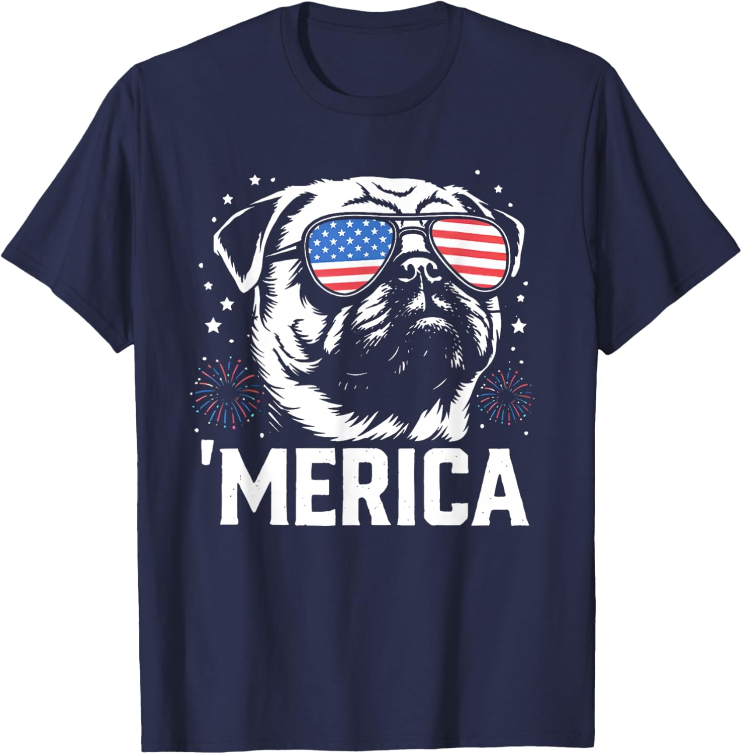 Merica Pug 4th of July T-Shirt - T-Shirt | Navy